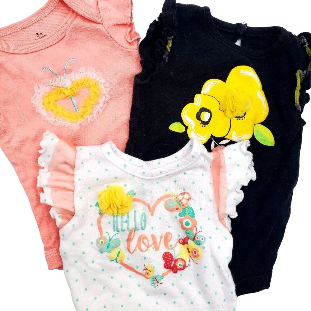 3M Carters Baby Onesie Girl 3-piece Tulle Ruffle Outfit Lightweight Bodysuit set